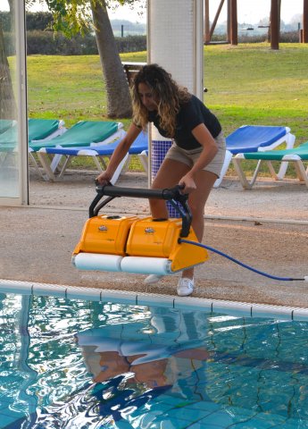 Girl with Dolphin 2 x 2 Pro Gyro pool side