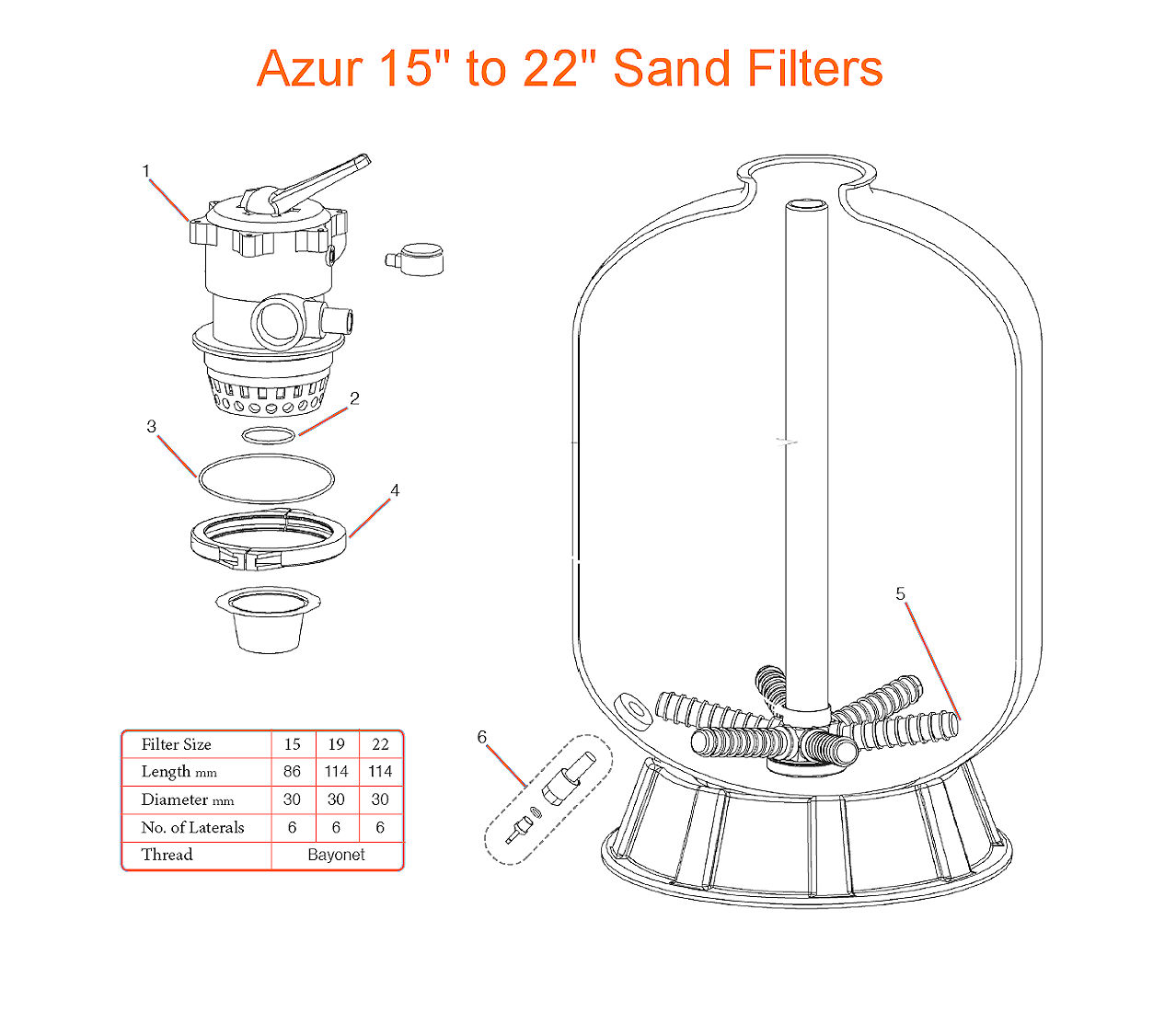 Azur 15 to 22 Sand filter spares