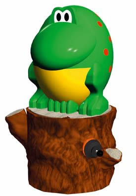 Frog on log pedestal